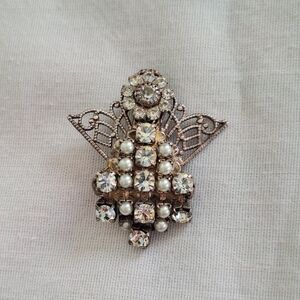 Crystal and Pearl Angel Brooch